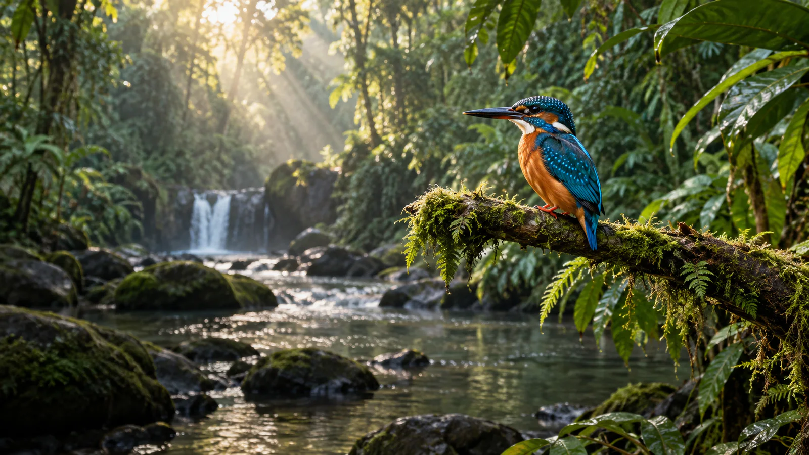 Kingfisher overlooking a jungle river