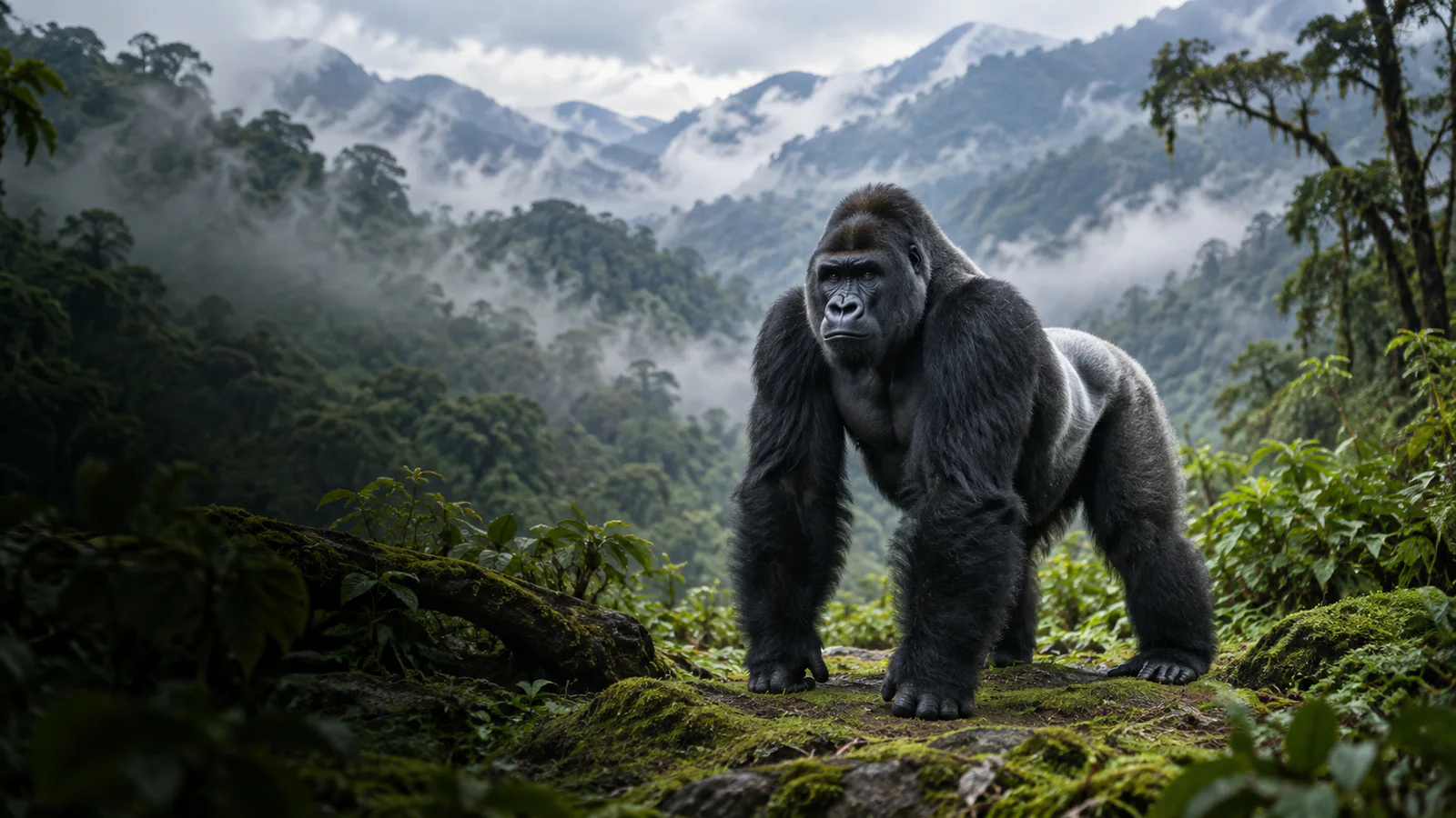 Silverback gorilla in a mountain rainforest